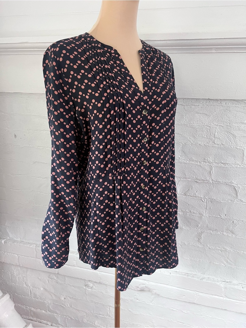 Maeve Anthropologie Navy Blue Polka Dot Button Front - Picture 7 of 14
